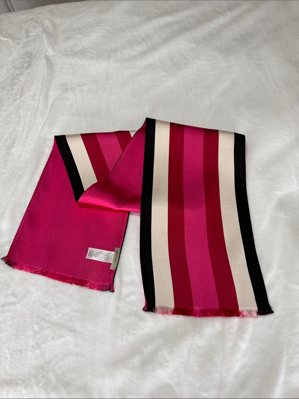 Burberry Pink, Fuchsia, Red, Cream, Black Striped Silk-Blend Scarf
